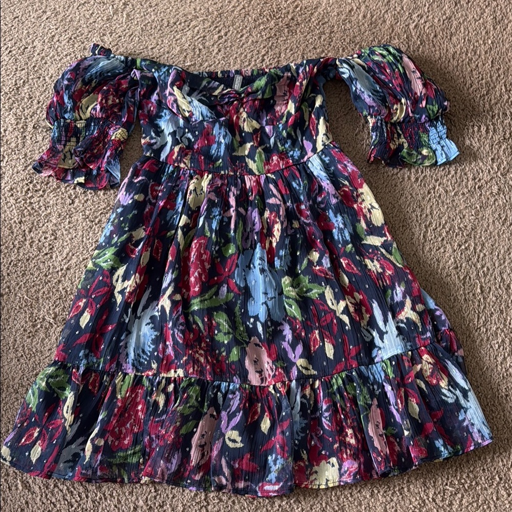 Urban Outfitters Purple and Blue Smocked Off-Shoulder Mini Dress